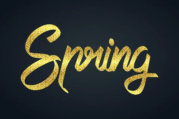 Gold glitter of Spring calligraphy hand lettering — Stock Vector