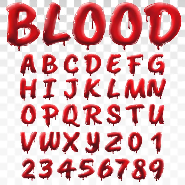 Áttetsző véres ábécé, izolált átlátszó háttéren — Stock Vector