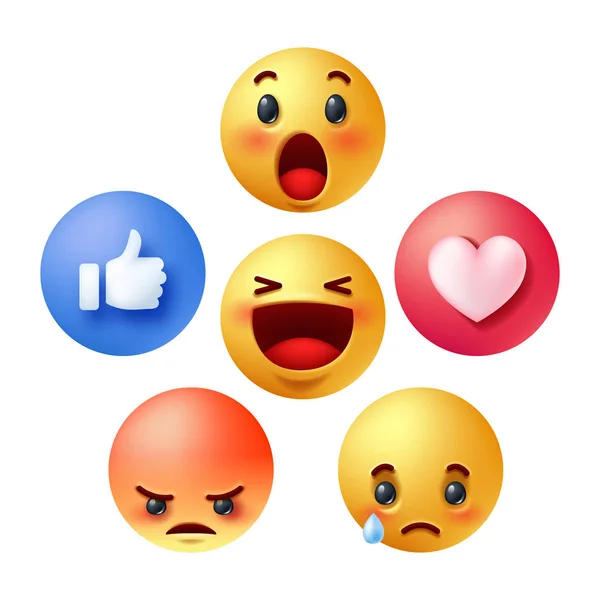 Conjunto de emoticonos de reacción en redes sociales 3D — Vector de stock