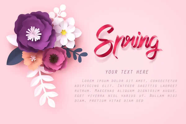 Paper art of Flower and Spring calligraphy lettering