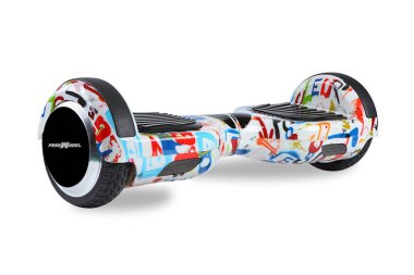 Kendini beyaz arka plan üzerinde elektrik kaykay akıllı Scooter Dengeleme Hoverboard çift tekerlek yakın çekim