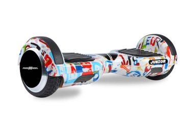 Kendini beyaz arka plan üzerinde elektrik kaykay akıllı Scooter Dengeleme Hoverboard çift tekerlek yakın çekim