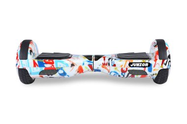 Kendini beyaz arka plan üzerinde elektrik kaykay akıllı Scooter Dengeleme Hoverboard çift tekerlek yakın çekim