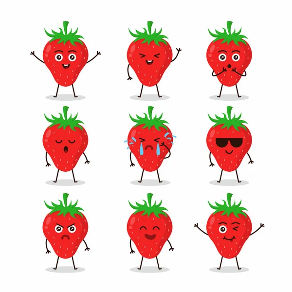 Cute Strawberry Karakter Buah Set Desain Ilustrasi Koleksi Comel Maskot - Stok Vektor