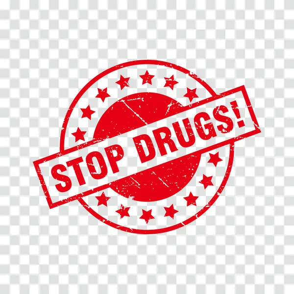 Abstract Circle Red Grunge Stop Drugs Rubber Stempel Sign Illustration — Stockvektor