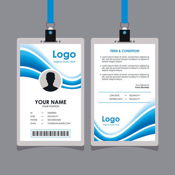 Abstract Stylish Blue White Wavy Id Card Design, Professional Identity Card Template Vector for Employee and Others