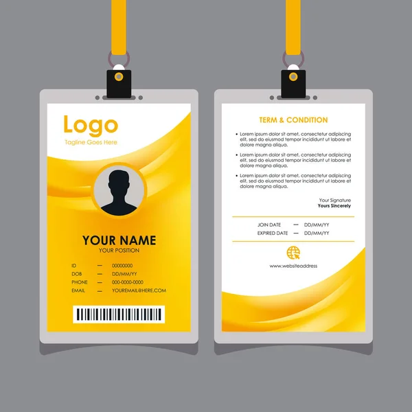 Diseño Tarjetas Identificación Curvas Amarillo Anaranjado Liso Elegante Abstracto Vector — Vector de stock