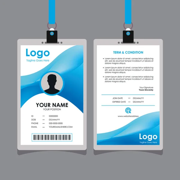 Design Cartão Identificação Ondulado Azul Liso Elegante Abstrato Vetor Modelo — Vetor de Stock