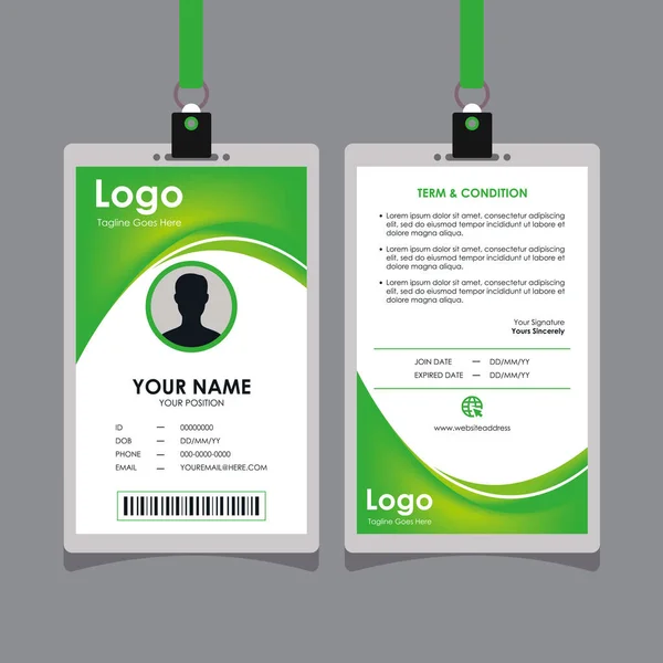 Diseño Tarjetas Identificación Con Curvas Verdes Frescas Con Estilo Abstracto — Vector de stock