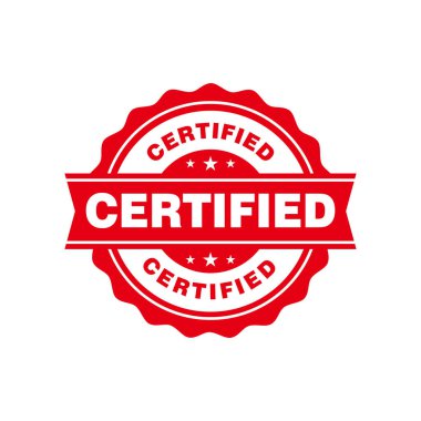 Basit Düz Kırmızı Sertifikalı Plastik İmza İllüstrasyon Vektörü, Çember Onaylı Mühür, Mark, Etiket Tasarım Şablonu