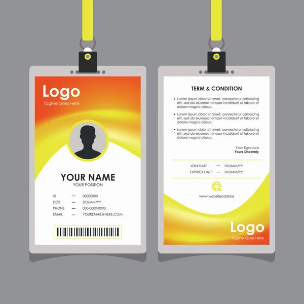新鲜橙黄色防伪身份证的设计 雇员及其他人士专用身份证模版传送器 — 图库矢量图片