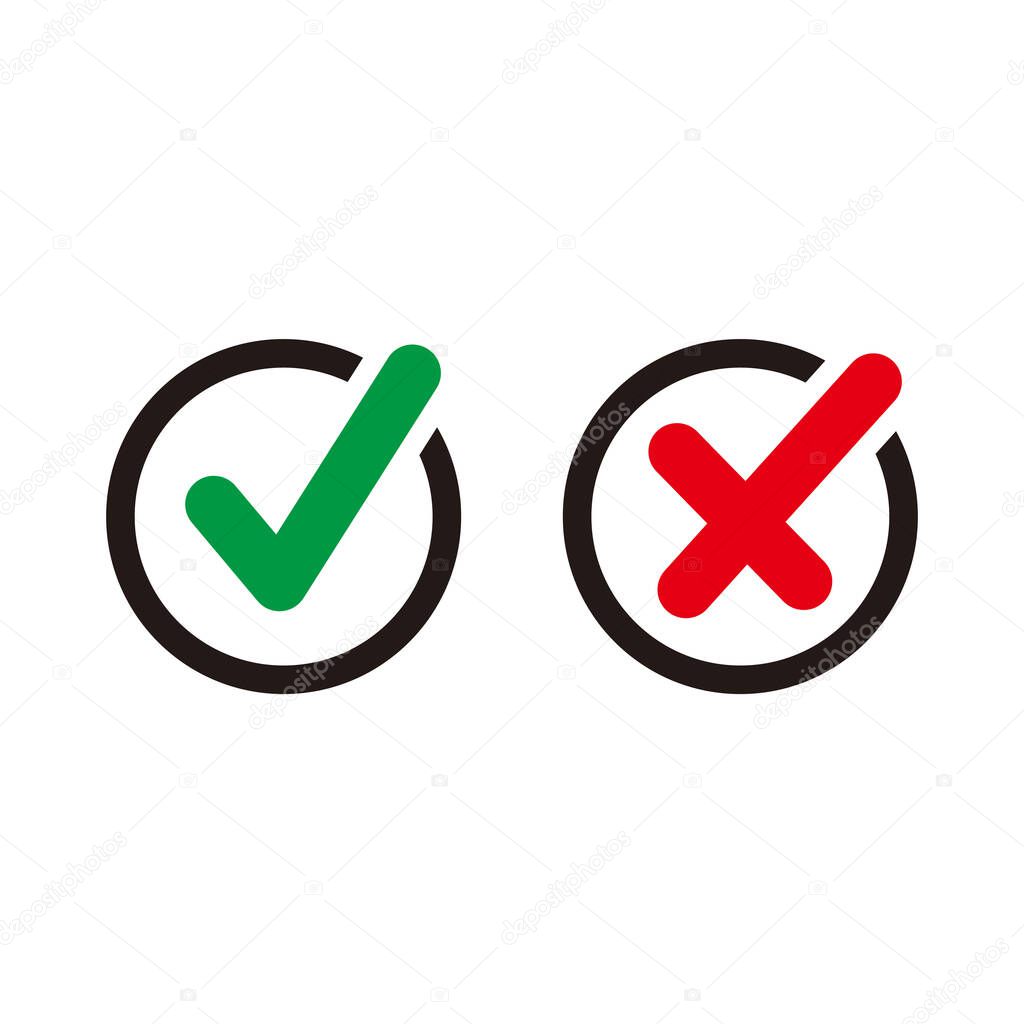Simple Flat Checkbox Icon Illustration Design, Red and Green Check Mark with Outlined Style Template Vector