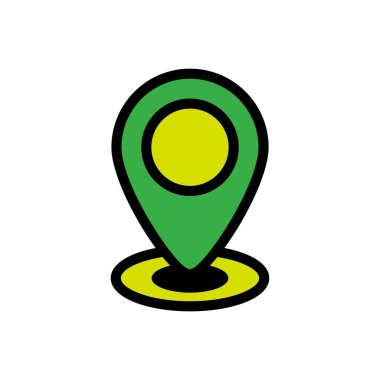 Basit Düz Yeşil ve Siyah Konum Simge İllüstrasyon Tasarımı, Çizilmiş Biçim Vektörü Harita Adres Sembolü
