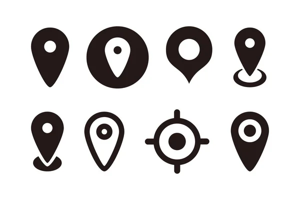 Conjunto Simples Plano Preto Localização Ícone Ilustração Design Silhueta Mapa — Vetor de Stock