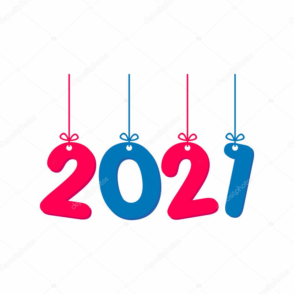Simple Flat Colorful Number 2021 New Year Design, Hanging 2021 Text Illustration for Kids Template Vector