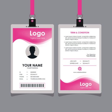 Abstract Simple Pink Wavy Id Card Design, Professional Identity Card Template Vector for Employee and Others clipart
