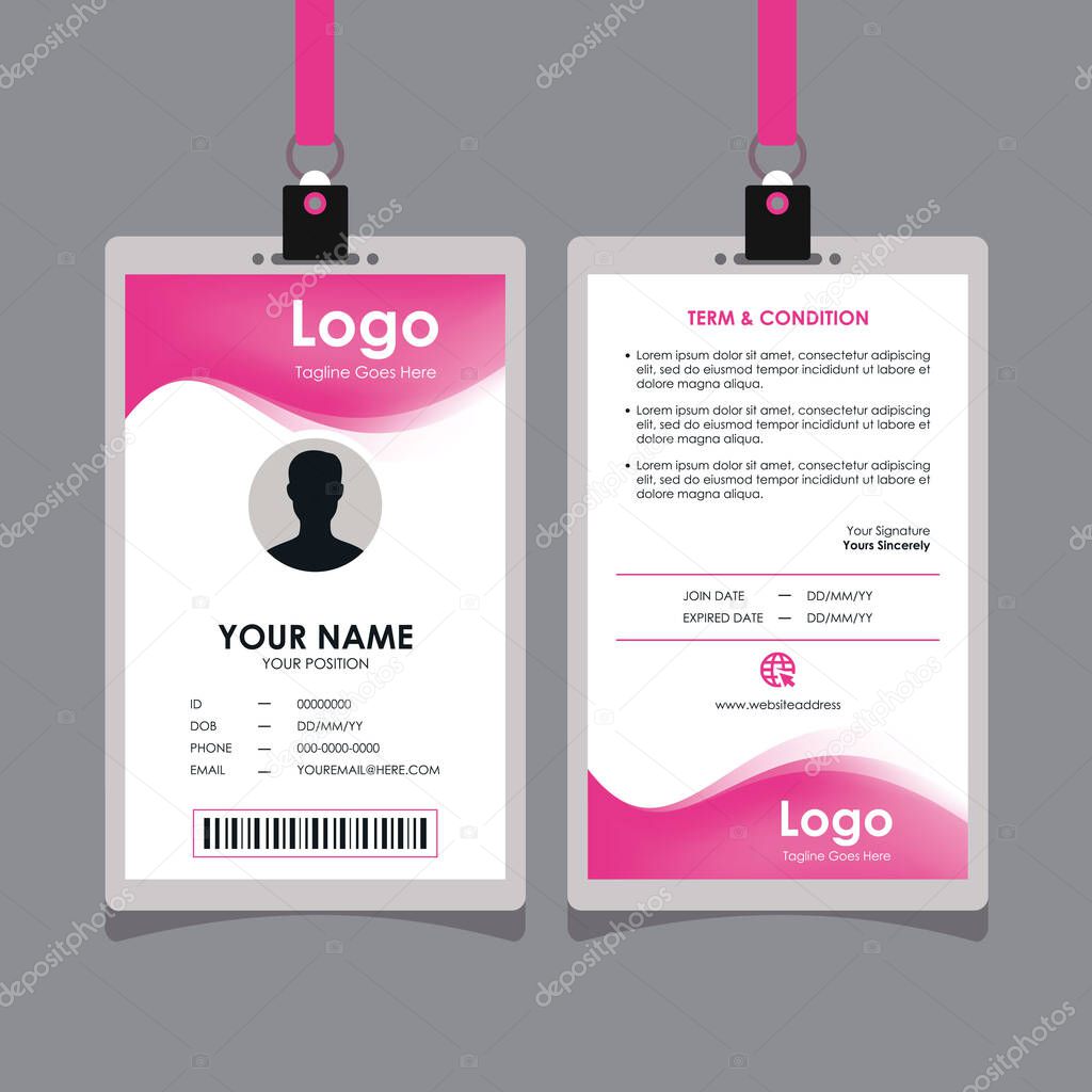 Abstract Simple Pink Wavy Id Card Design, Professional Identity Card Template Vector for Employee and Others