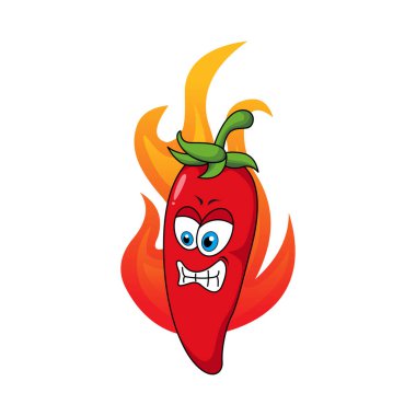 Şirin Kırmızı Biber Çizgi Film Karakterleri Çizim Tasarımı Kızgın Yüzlü Kırmızı Biber Maskotu Ateş Şablonu Vektörü