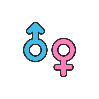 Basit Düz Düz Erkek ve Kadın Simge İllüstrasyon Tasarımı, Mavi ve Pembe Cinsiyet Sembolü Özetlenmiş Şablon Vektörü