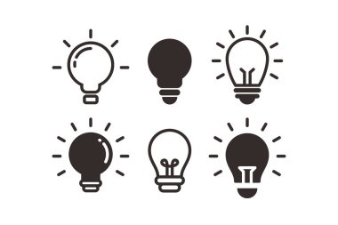 Basit Düz Siyah Ampul Simge İllüstrasyon Tasarımı, Silüet Ampul Simgesi Koleksiyonu Tasarlanmış Biçim Vektörü