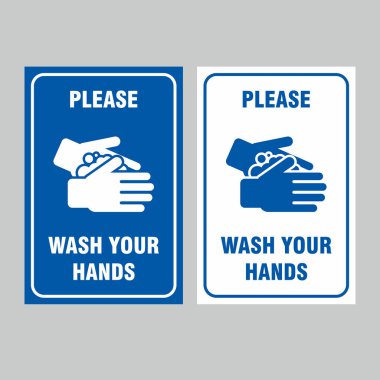 Lütfen Ellerinizi yıkayın Poster Tasarımı, Basit Temiz Mavi Yıkama Elleri Düz Simge Çizim Şablonu