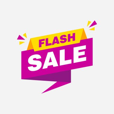 Basit Renkli Flaş Satış Metni Mor ve Sarı Tasarımlı Düz Kurdele Şablonu Reklamcılık, Sosyal Medya, Web Afişi için İndirimli Sancak Şablonu