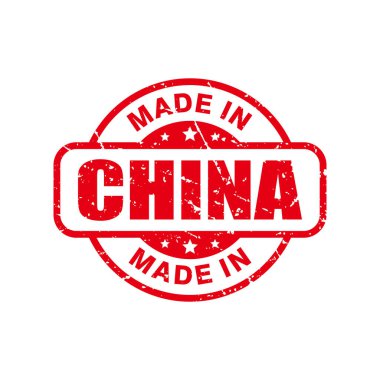 Çin 'de Yapılan Soyut Kırmızı Grungy Lastik Damgalar Çember Şekil İmaj Vektörü, Çin' de Yapılan Metin Mührü, Mark, Etiket Tasarım Şablonu