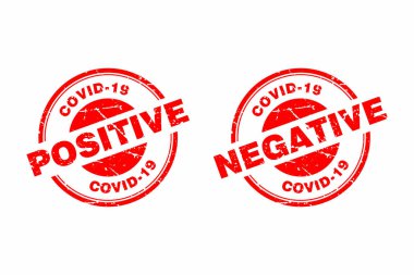 Soyut Red Grungy Covid-19 Test Rubber Stamps İmza Çember Şekil Çizim Vektörü, Coronavirus Covid-19 Pozitif ve Negatif Metin Mührü, Mark, Etiket Tasarım Şablonu