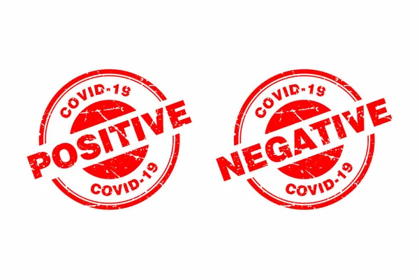 Soyut Red Grungy Covid-19 Test Rubber Stamps İmza Çember Şekil Çizim Vektörü, Coronavirus Covid-19 Pozitif ve Negatif Metin Mührü, Mark, Etiket Tasarım Şablonu