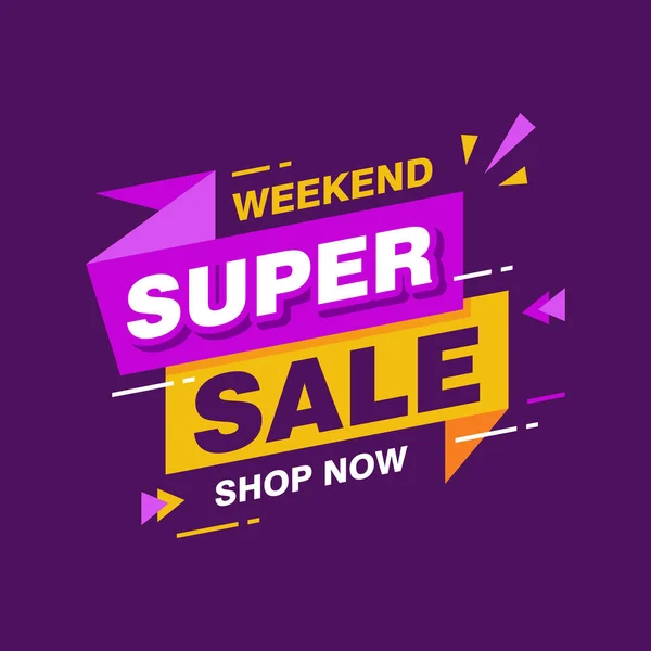 Simple Flat Weekend Super Sale Banner Purple Yellow Color Design — стоковый вектор