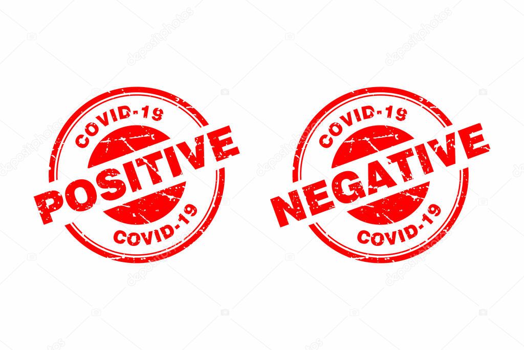Abstract Red Grungy Covid-19 Test Rubber Stamps Sign with Circle Shape Illustration Vector, Coronavirus Covid-19 Positive and Negative Text Seal, Mark, Label Design Template
