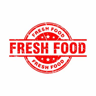 Soyut Red Grungy Taze Gıda Damga Damgası Çember Şekil Çizim Vektörü, Taze Gıda Metin Mührü, Mark, Etiket Tasarım Şablonu