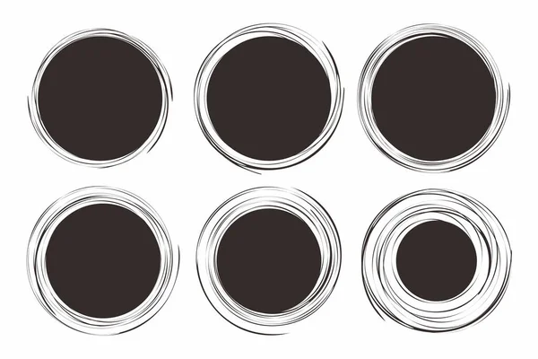 抽象的なセットグランジブランク円形状イラストデザイン ブラックサークルペイントブラシテンプレートベクトル — ストックベクタ