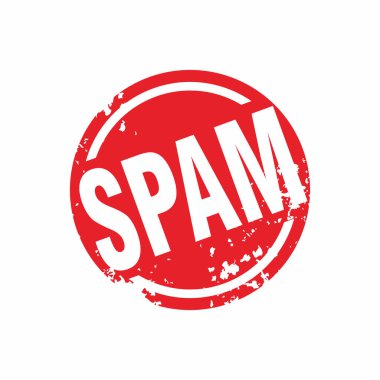 Çember Şekil Çizim Vektörü, Çöp Posta Metni Mührü, Etiket Tasarımı Şablonu ile Soyut Kırmızı Grungy Spam Pul Damgası İmzası