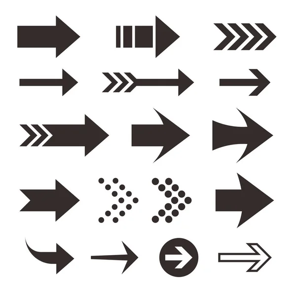 Set Simple Assorted Arrow Shape Design Template Vector Black Silhouette — Stock Vector