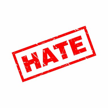 Soyut Red Grungy Nefret Kauçuk İmza İspatlama Vektörü, Nefret Metni Mührü, Mark, Etiket Tasarım Şablonu