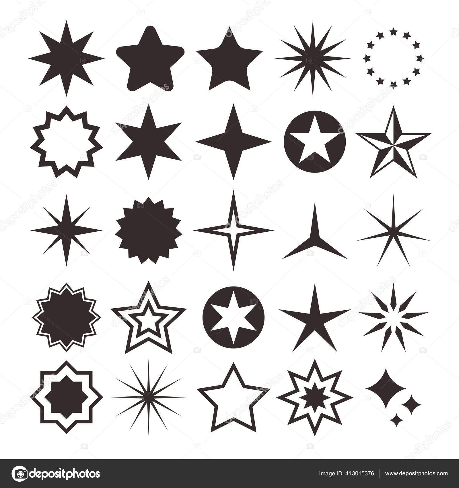 Set Simple Assorted Star Shape Design Collection Flat Star Silhouette Stock  Vector by ©hafid007 413015376