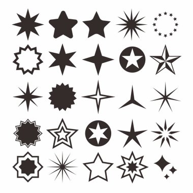 Basit Yıldız Şekil Tasarımı, Düz Yıldız Siluet Simgesi Şablonu Koleksiyonu
