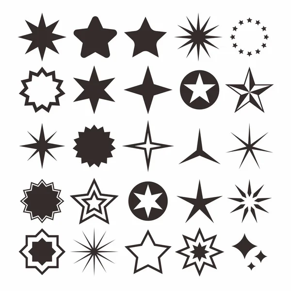 Zestaw Simple Asorted Star Shape Design Kolekcja Szablonu Ikony Płaskiej — Wektor stockowy