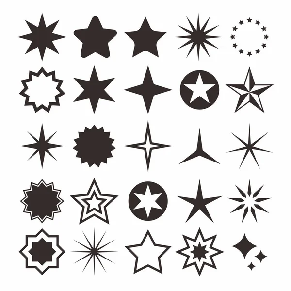 Set Simple Assorted Star Shape Design Collection Flat Star Silhouette — Stock Vector