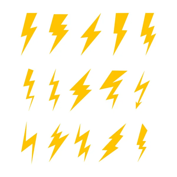 Set Simple Yellow Lightning Icon Design Various Thunder Bolt Sign — Stock Vector