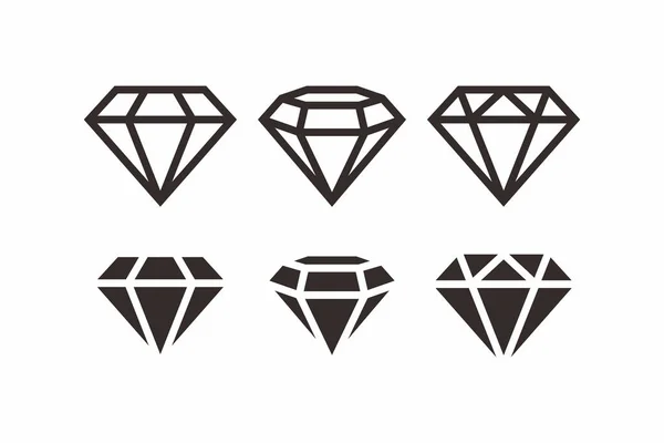 Set Simple Flat Black Diamond Icon Sign Illustration Outlined Style — Stock Vector