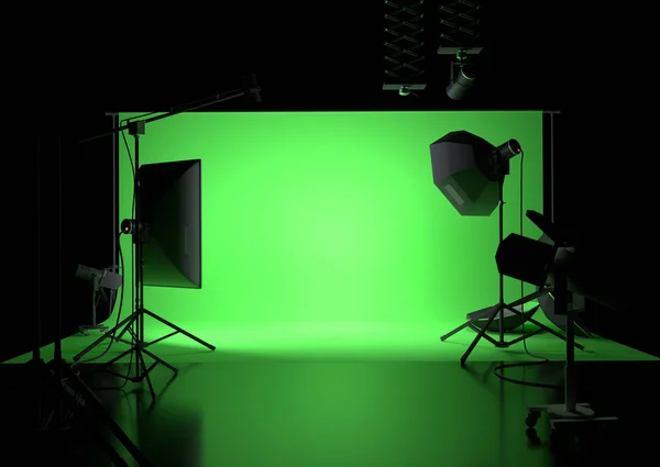 Ein Green Screen Fotografie Studio Hintergrund Mit Beleuchtung Illustration — Stockfoto