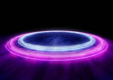 Neon daire araba hafif yollarının. 3D çizim