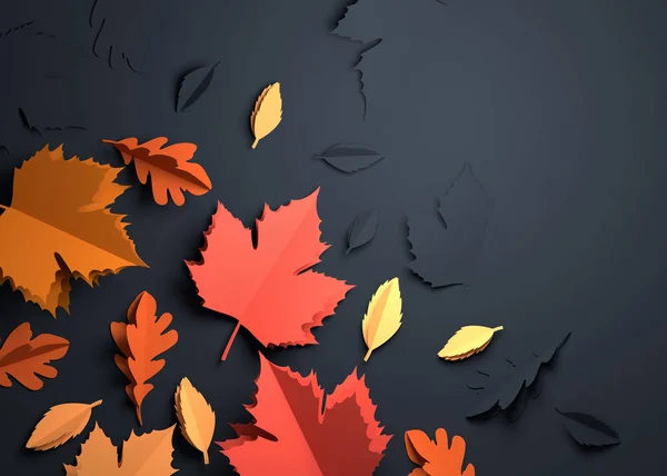 Folded Paper Art Origami Seasonal Autumn Leaves Dark Background Illustration — Stock Photo, Image