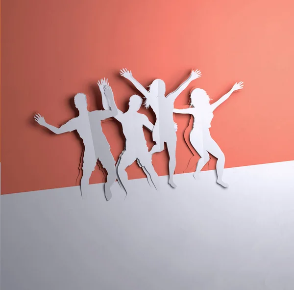 Papel Plegado Arte Origami Grupo Personas Activas Saltando Ilustración Artesanal —  Fotos de Stock