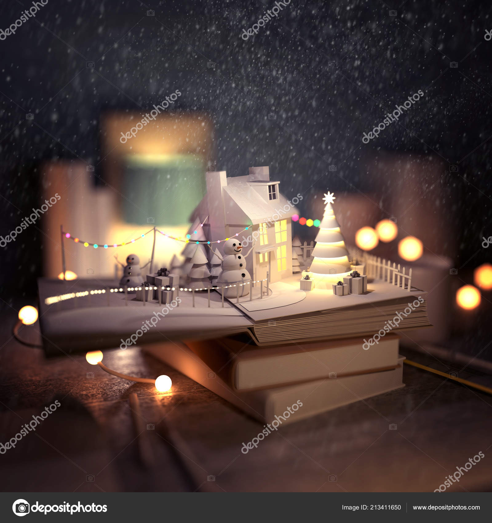 Christmas Story Pop Book Opening Winter Scene Cosy House Snowmen