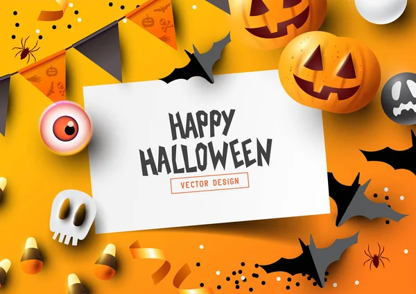 Festa Halloween Composição Com Abóboras Jack Lantern Decorações Festa Doces — Vetor de Stock