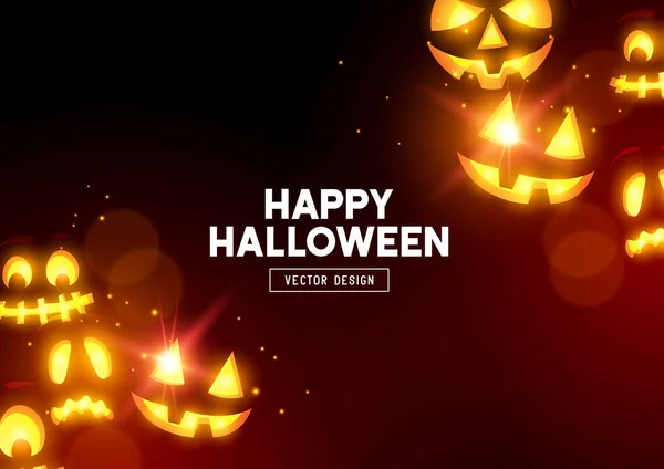 Calabaza Halloween Caras Miedo Que Brillan Oscuridad Fondo Vectorial — Vector de stock
