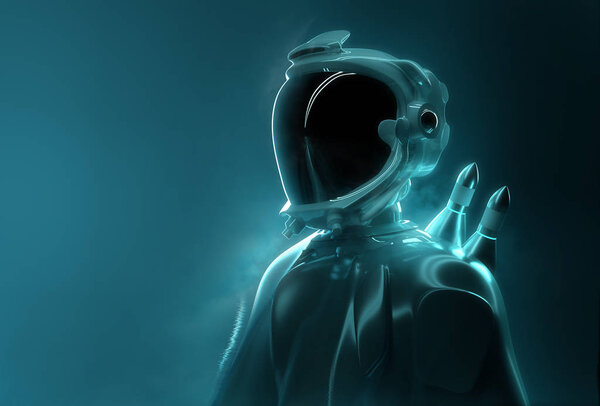 Футуризм - передовые технологии. Портрет молодого человека в полном космическом снаряжении. 3D-моделирование
.